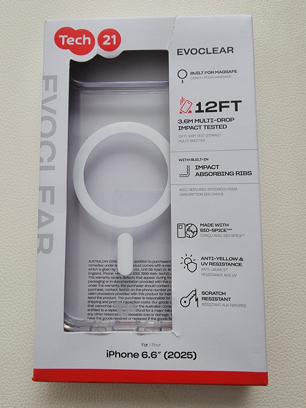 tech21 EvoClear MagSafe-Compatible Clear Case for iPhone 17 Air, 6.6" (2025)